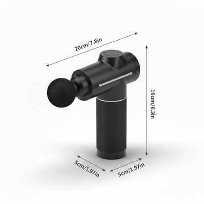 MoveMax Black Massage Gun — 3D with Dimensions